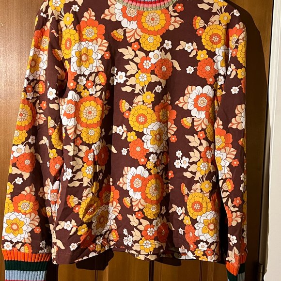 Manoush NWT vintage print cotton tee. retro 70s floral, rainbow stripes. L - Picture 7 of 14